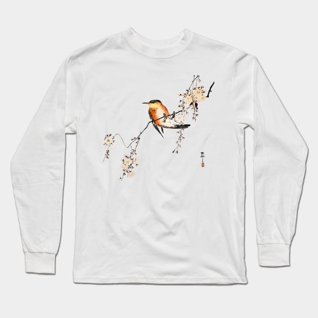 Red Bird Cherry Blossoms Japanese art Long Sleeve T-Shirt by geekmethat